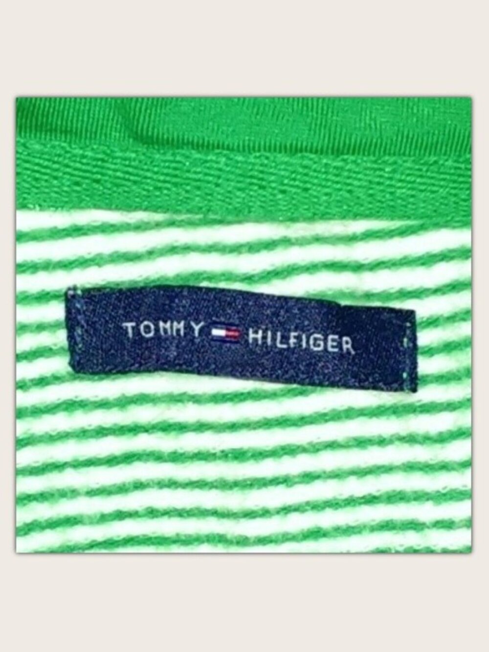 Tommy Hilfiger Half Zip Pullover Sweatshirt Green & White Stripes - Women's L ? - Picture 7 of 8